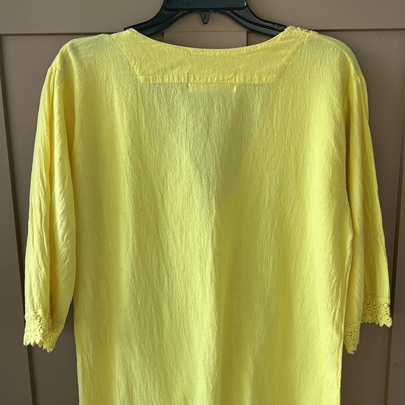 Seaspice Yellow Peruvian Cotton V Neck Swim Cover Medium Crocheted Beachy Boho - Picture 6 of 7